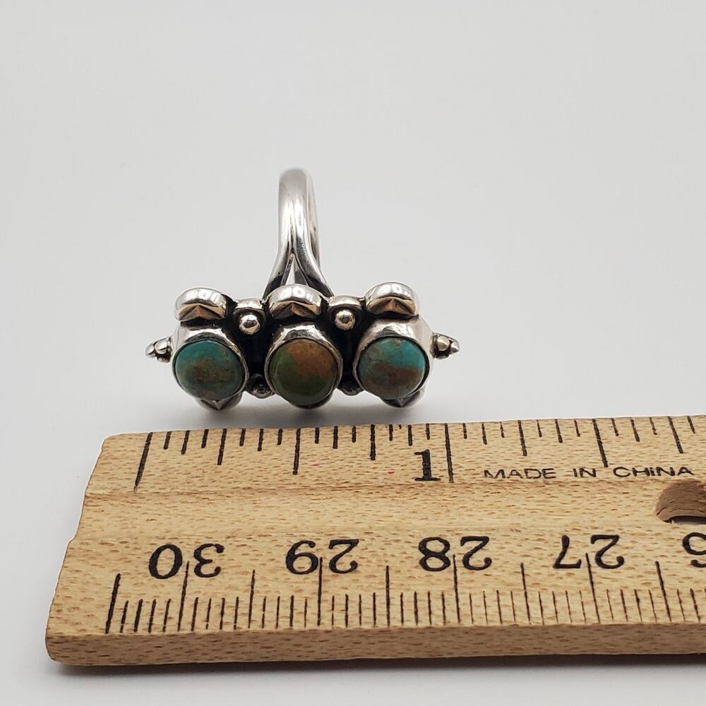 925 Sterling Silver Green Turquoise Trilogy Artisan Ring Size 6 - Picture 6 of 9